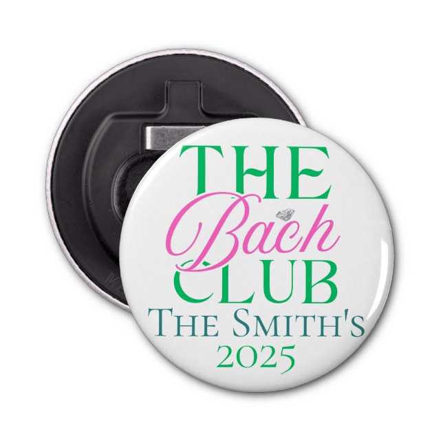 Bach Club Modern Simple Pink Green Bachelorette Bottle Opener (Front)