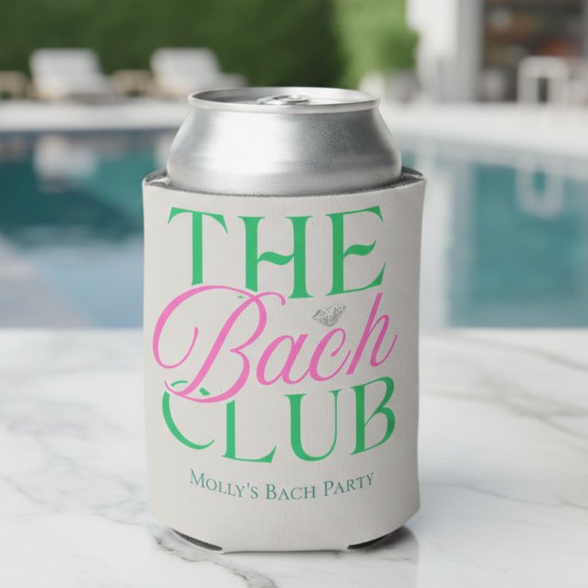 Bach Club Modern Simple Pink Green Bachelorette Can Cooler (Bach Club Modern Simple Pink Green Bachelorette Can Cooler)