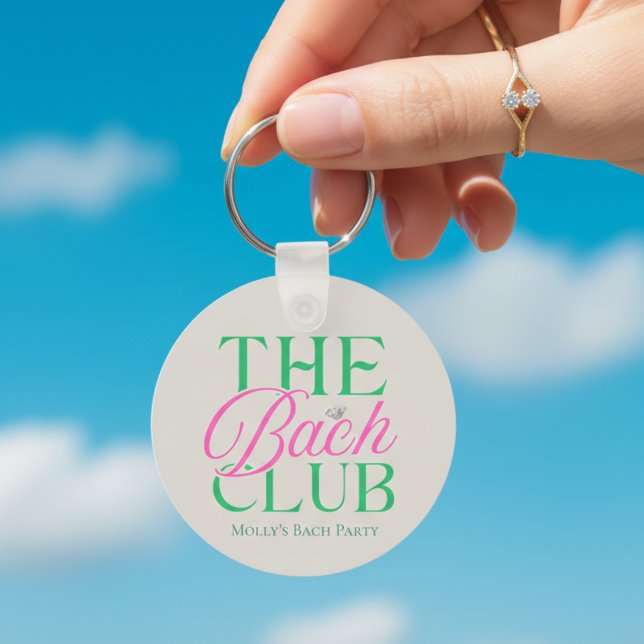 Bach Club Modern Simple Pink Green Bachelorette Key Ring (Bach Club Pink Bachelorette Keychain)