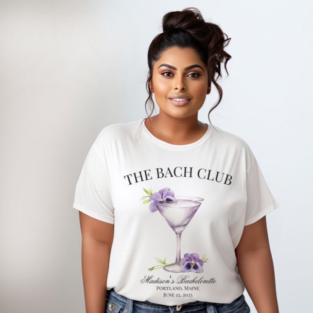 Bach Club Purple Cocktail Girls Trip Customisable T-Shirt (The Bach Club Violet Martini T-shirt.)