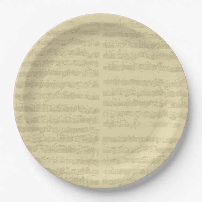 Bach Music Manuscript, 2nd Suite for Cello Solo Paper Plate (Front)