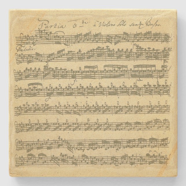 Bach Partita Music Manuscript for Violin Solo Stone Coaster (Front)
