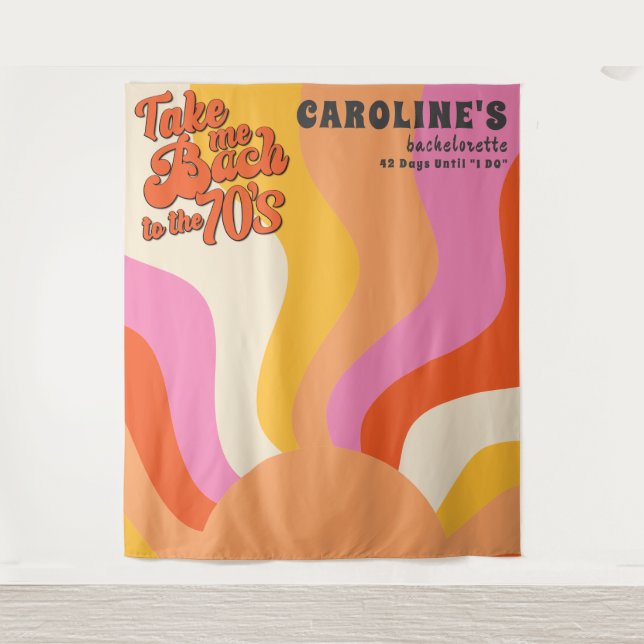 Bach to the 70s Retro Groovy Sunset Bachelorette Tapestry (Front)