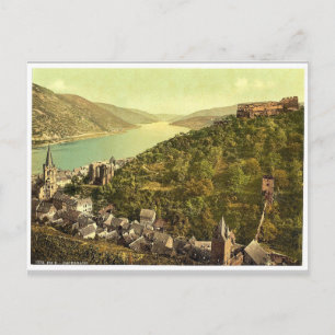 Bacharach and ruins of Stahleck, the Rhine, German Postcard