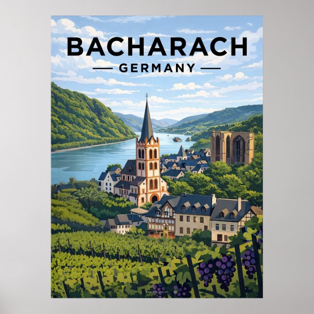 Bacharach Germany Vintage Travel Poster (Front)