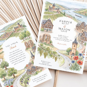 Bacharach Germany Watercolor Rhine Valley Wedding Invitation