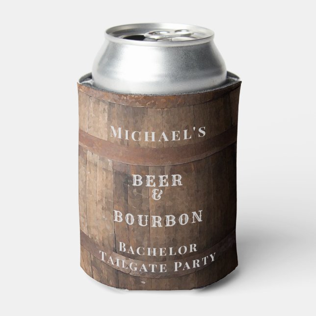 Bachelor Beer & Bourbon Tailgate Party Weekend Can Cooler (Can Front)