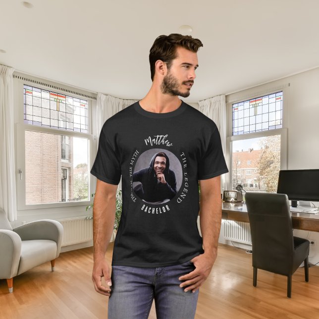 Bachelor black white photo man myth legend T-Shirt (Creator Uploaded)