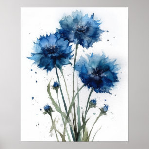 Bachelor Buttons Flower Art Print Poster