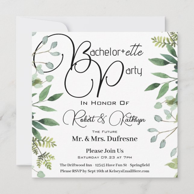 Bachelor+ette Party Foliage Invitation (Front)