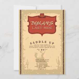 Bachelor Last Ride Western Cowboy Texas Adventure Invitation
