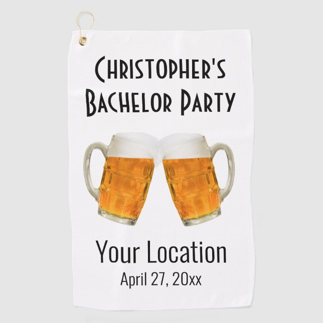 Bachelor Party Beer Cheers Wedding Golf Towel (Front)
