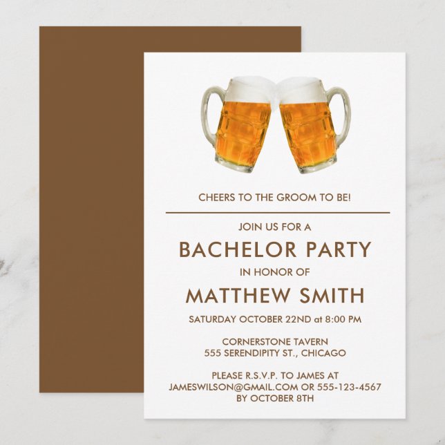 Bachelor Party Beer Cheers Wedding Invitation (Front/Back)