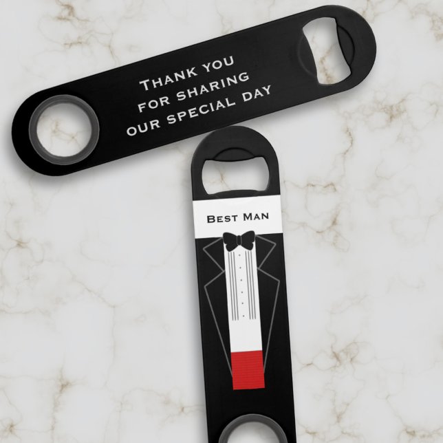 Bachelor Party Best Man Thank You Tuxedo Bar Key (Thank your Best Man for being the best man at your wedding with this bottle opener)