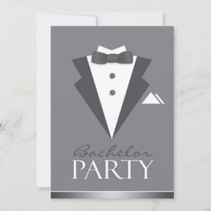 Bachelor Party Black Suit Flat Invitation