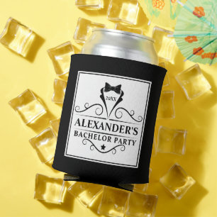 Bachelor Party Black Tie - Choose Text Colour Can Cooler