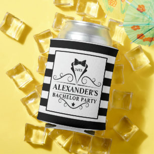 Bachelor Party Black Tie Striped Can Cooler