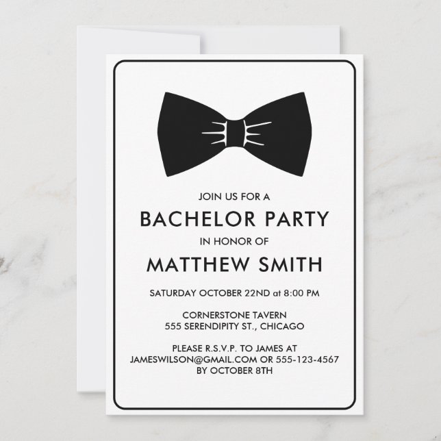 Bachelor Party Black Tuxedo Bow Tie Wedding Invitation (Front)