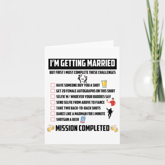 Bachelor Party Challenges - Funny Groom Challenge  Card (Front)