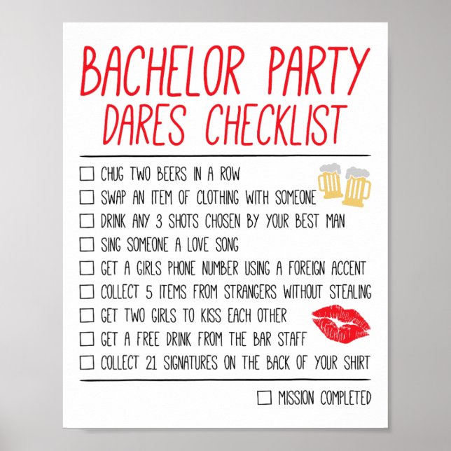 Bachelor Party Checklist Funny Wedding Groom  Poster (Front)
