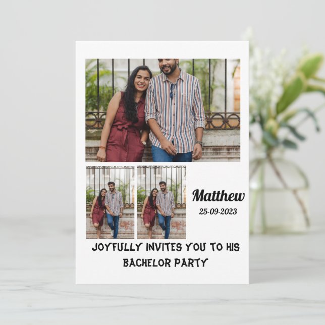 Bachelor Party custom 3 Photo Collage Invitation (Standing Front)