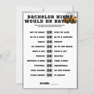 Bachelor Party Game, Would He Rather Invitation