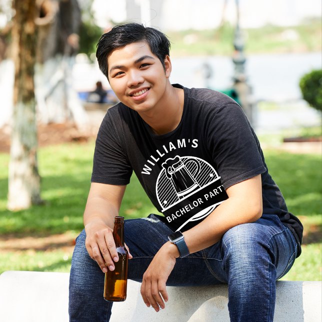 Bachelor Party Groom Black and White Beer T-Shirt (Creator Uploaded)
