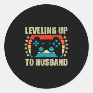 Bachelor Party Levelling Up To Husband Groom Gamin Classic Round Sticker