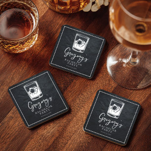 Bachelor party modern stylish square paper coaster