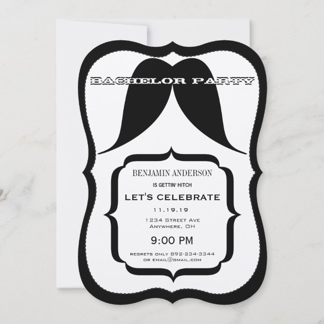 Bachelor Party Mr. Right Moustache Retro Hipster Invitation (Back)