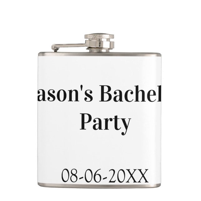 Bachelor party name date simple minimal best man  hip flask (Front)