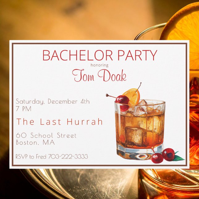 Bachelor Party Old Fashioned Cocktail / Whiskey  Invitation (Creator Uploaded)