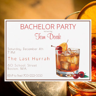 Bachelor Party Old Fashioned Drink Brown Border Invitation