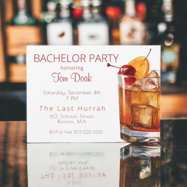 Bachelor Party Old Fashioned Drink White Invitation (Creator Uploaded)