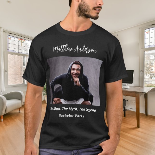 Bachelor party photo man myth legend name fun T-Shirt (Creator Uploaded)