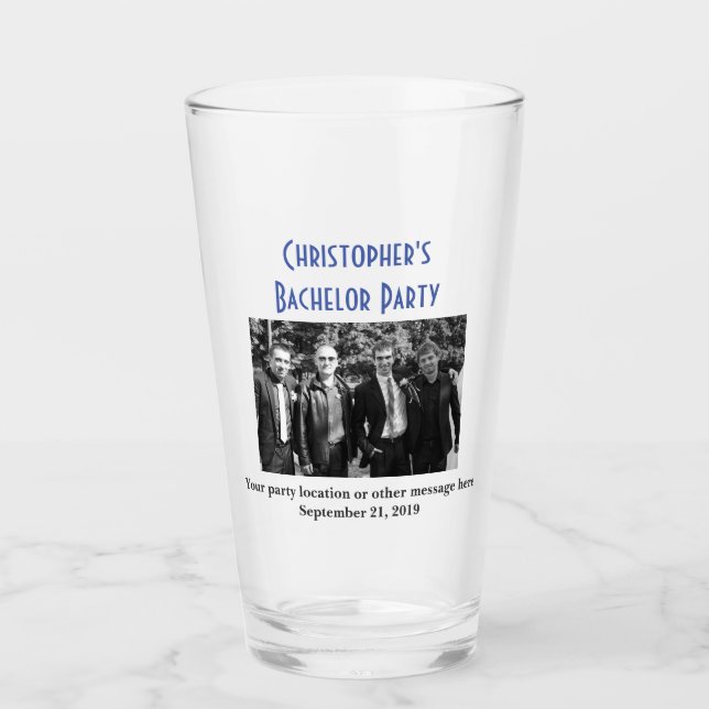 Bachelor Party Photo Wedding Favour Pint Beer Glass (Front)