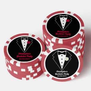 Bachelor Party Poker Black Tuxedo Red Rose  Chips