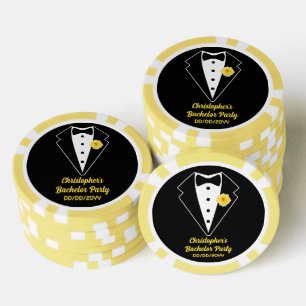 Bachelor Party Poker Black Tuxedo Yellow Rose  Chips