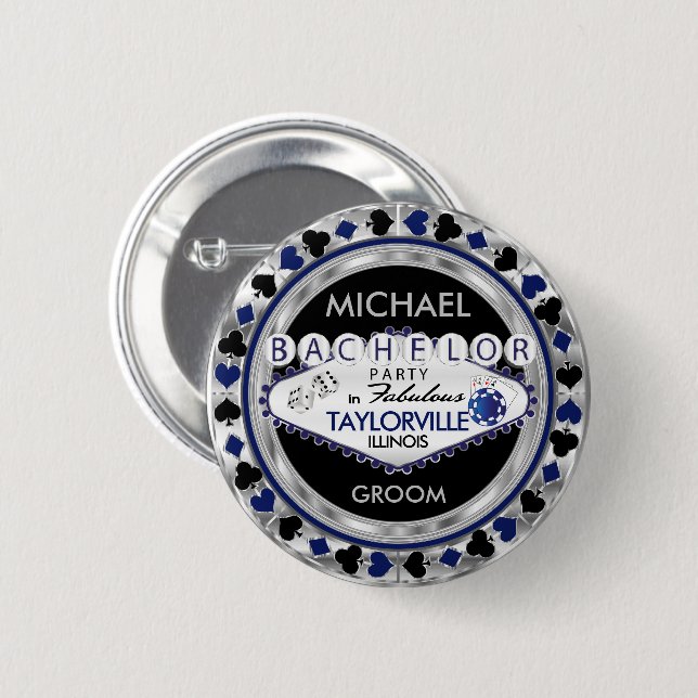 Bachelor Party Poker Chips  - Dark Blue Button (Front & Back)
