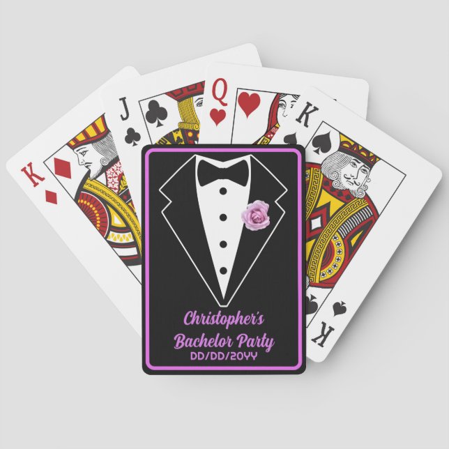 Bachelor Party Poker Night Black Tux Lavender  Playing Cards (Back)