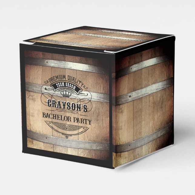 Bachelor Party Rustic Whiskey Barrel Favour Box (Front Side)