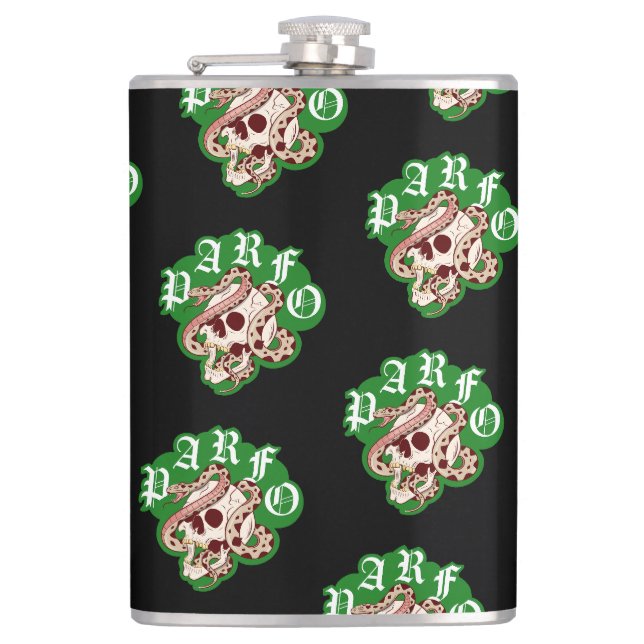 Bachelor Party Scramble Gothic Snake Skull Hip Flask (Front)