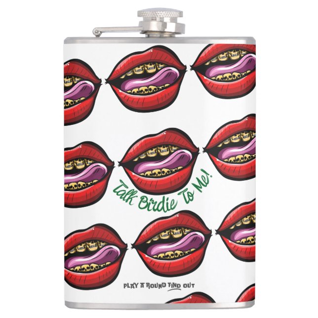 Bachelor Party Scramble Talk Birdie Skull Lips Hip Flask (Front)