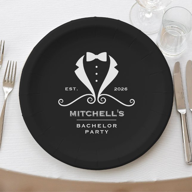 Bachelor Party Tuxedo Suit Bowtie Black Wedding Paper Plate (Bachelor Party Tuxedo Suit Bowtie Black Wedding Paper Plates
)
