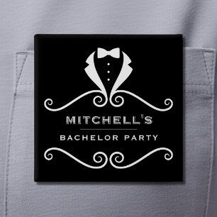 Bachelor Party Tuxedo Suit Bowtie Black & White 15 Cm Square Badge