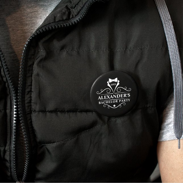 Bachelor Party Tuxedo Tie Black 6 Cm Round Badge (Customize to change background color, text size or text style.)