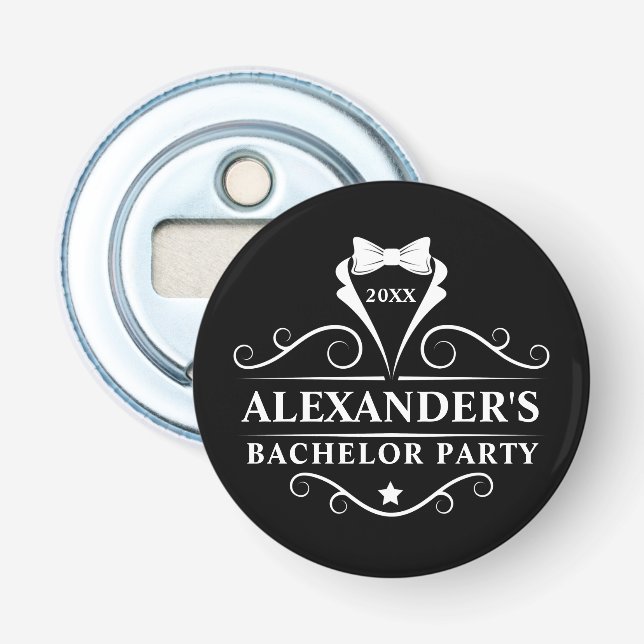 Bachelor Party Tuxedo Tie Black Bottle Opener (Front)