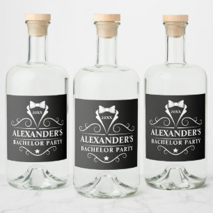 Bachelor Party Tuxedo Tie Black Liquor Bottle Label