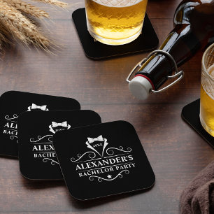 Bachelor Party Tuxedo Tie Black Square Paper Coaster