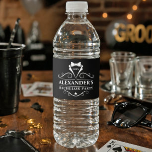 Bachelor Party Tuxedo Tie Black Water Bottle Label